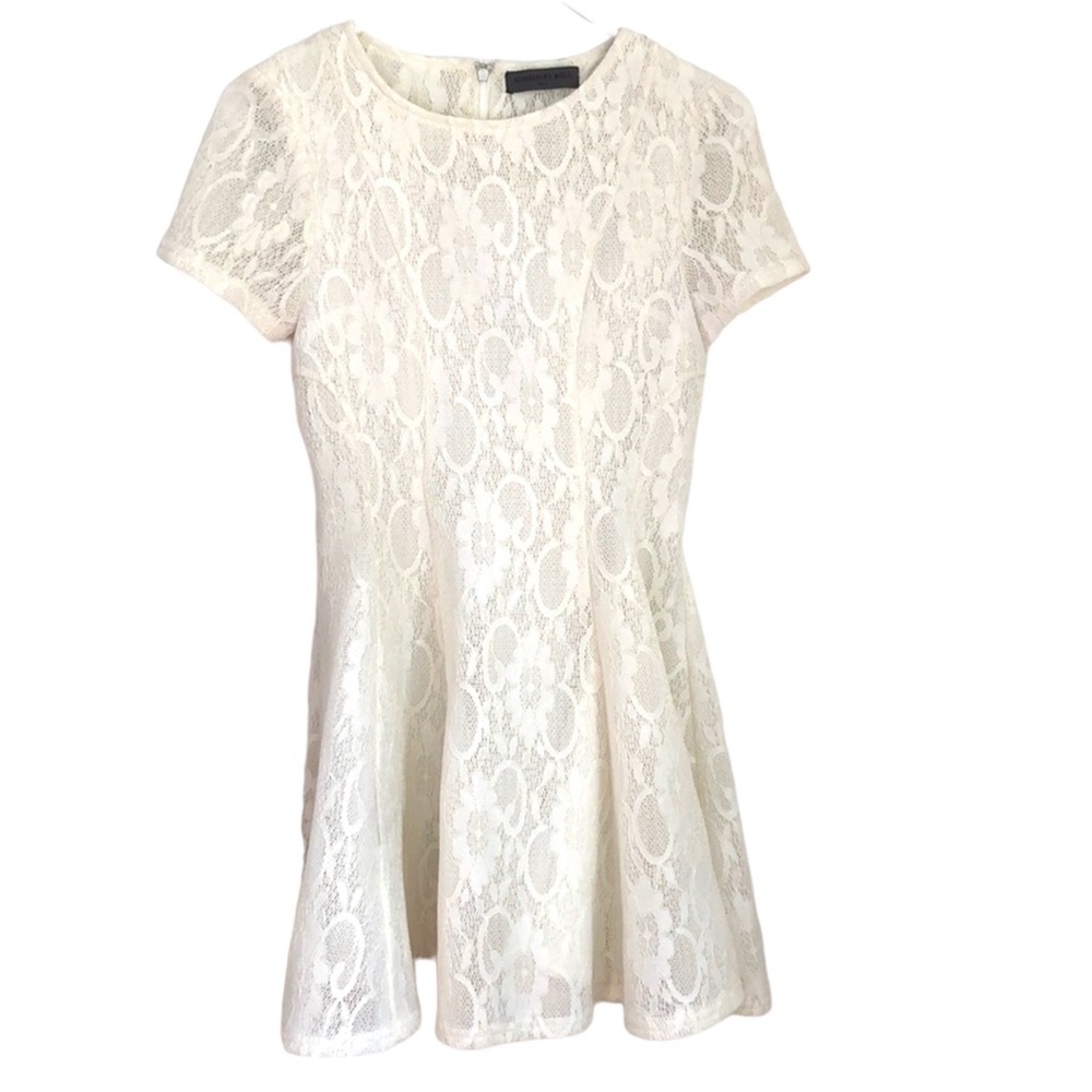 ALESSANDRO MIELE ivory all lace skate fit flare short sleeve dress Short Small